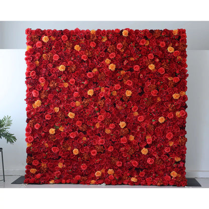 Flowers Artificial Floral Wall Backdrop: Radiant Red Resplendence - The Passionate Pinnacle of Floral Elegance-VF-245