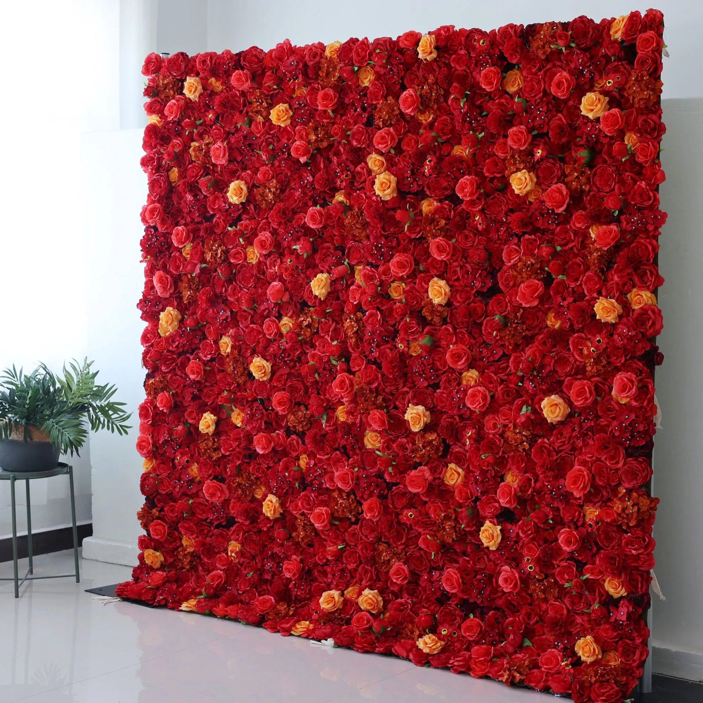 Flowers Artificial Floral Wall Backdrop: Radiant Red Resplendence - The Passionate Pinnacle of Floral Elegance-VF-245