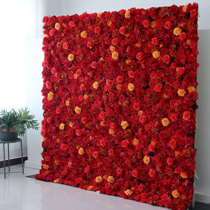 Flowers Artificial Floral Wall Backdrop: Radiant Red Resplendence - The Passionate Pinnacle of Floral Elegance-VF-245