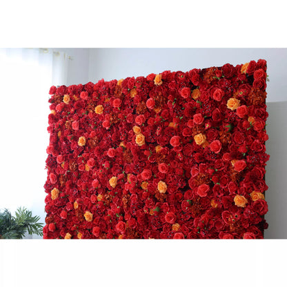 Flowers Artificial Floral Wall Backdrop: Radiant Red Resplendence - The Passionate Pinnacle of Floral Elegance-VF-245