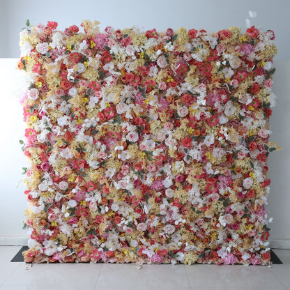 Roll Up Fabric Artificial Flower Wall Wedding Backdrop, Floral Party Decor, Event Photography-VF-336