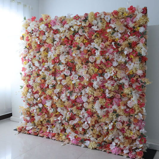 Roll Up Fabric Artificial Flower Wall Wedding Backdrop, Floral Party Decor, Event Photography-VF-336