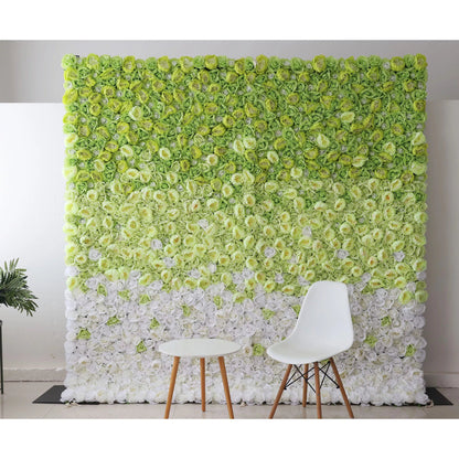 Flowers Artificial Floral Wall Backdrop: Serene Spring Gradient - A Gentle Transition from Lime Lush to Crystal Clear-VF-249