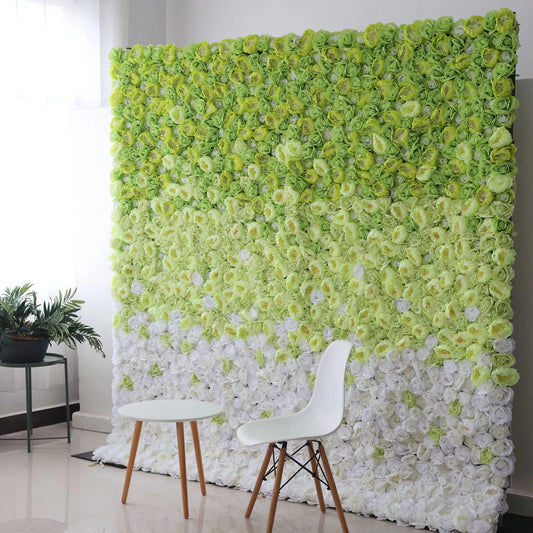 Flowers Artificial Floral Wall Backdrop: Serene Spring Gradient - A Gentle Transition from Lime Lush to Crystal Clear-VF-249