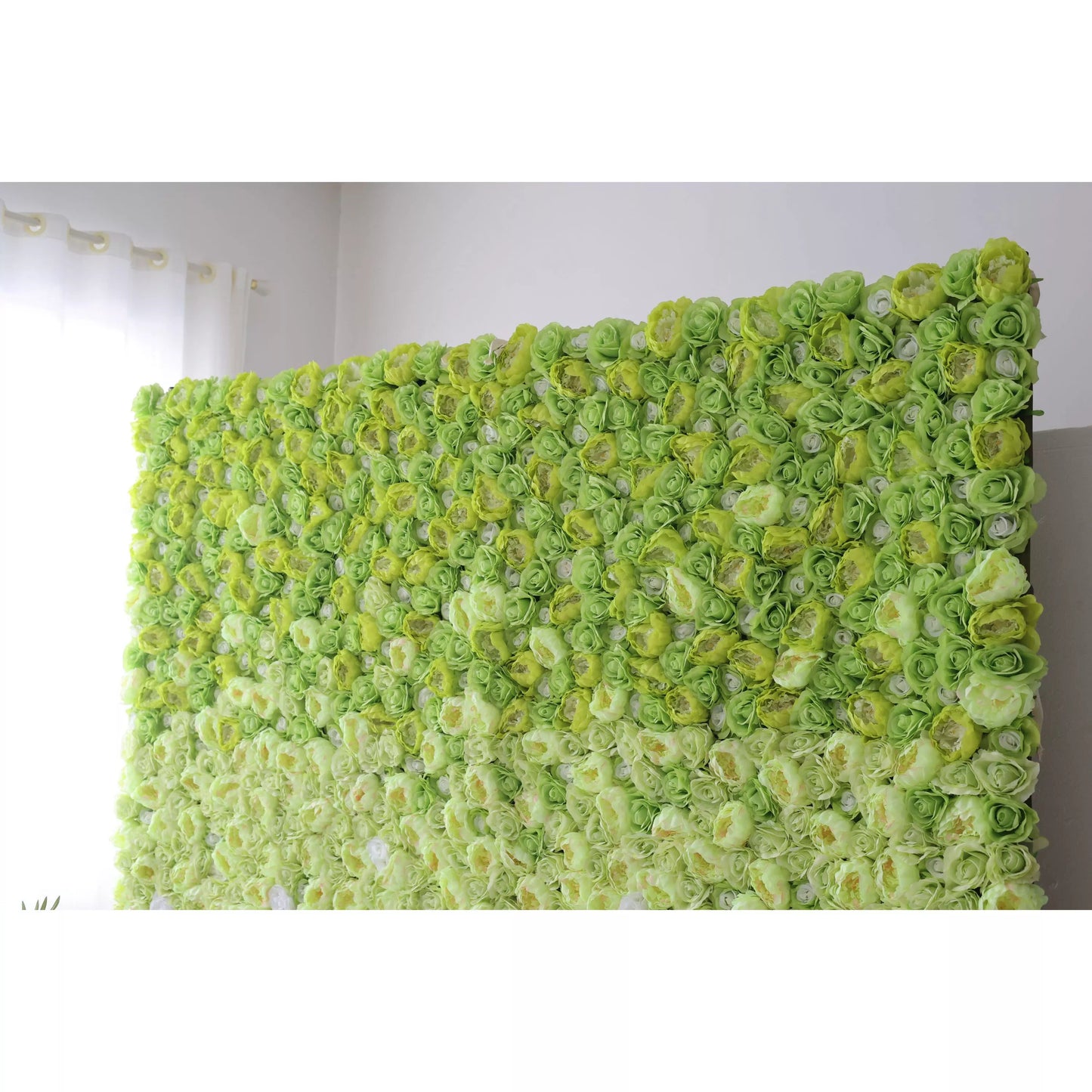 Flowers Artificial Floral Wall Backdrop: Serene Spring Gradient - A Gentle Transition from Lime Lush to Crystal Clear-VF-249