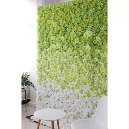 Flowers Artificial Floral Wall Backdrop: Serene Spring Gradient - A Gentle Transition from Lime Lush to Crystal Clear-VF-249