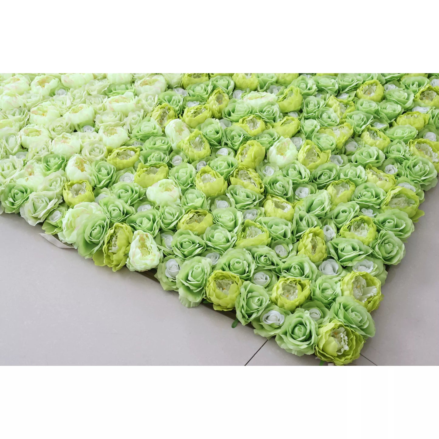 Flowers Artificial Floral Wall Backdrop: Serene Spring Gradient - A Gentle Transition from Lime Lush to Crystal Clear-VF-249