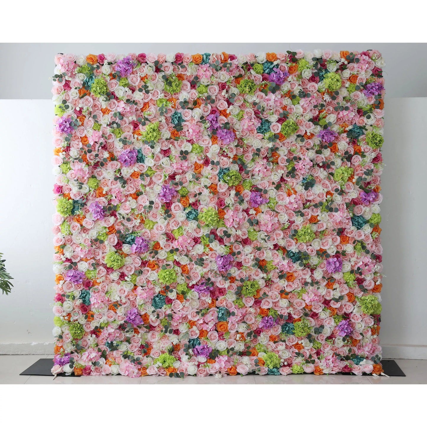 Flowers Artificial Floral Wall Backdrop: Enchanted Garden Gala - A Dazzling Dance of Delicate Hues and Vibrant Blooms.-VF-248