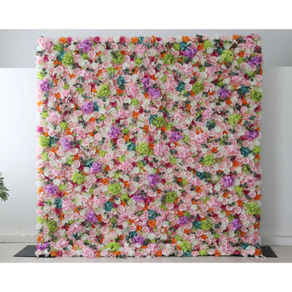 Flowers Artificial Floral Wall Backdrop: Enchanted Garden Gala - A Dazzling Dance of Delicate Hues and Vibrant Blooms.-VF-248