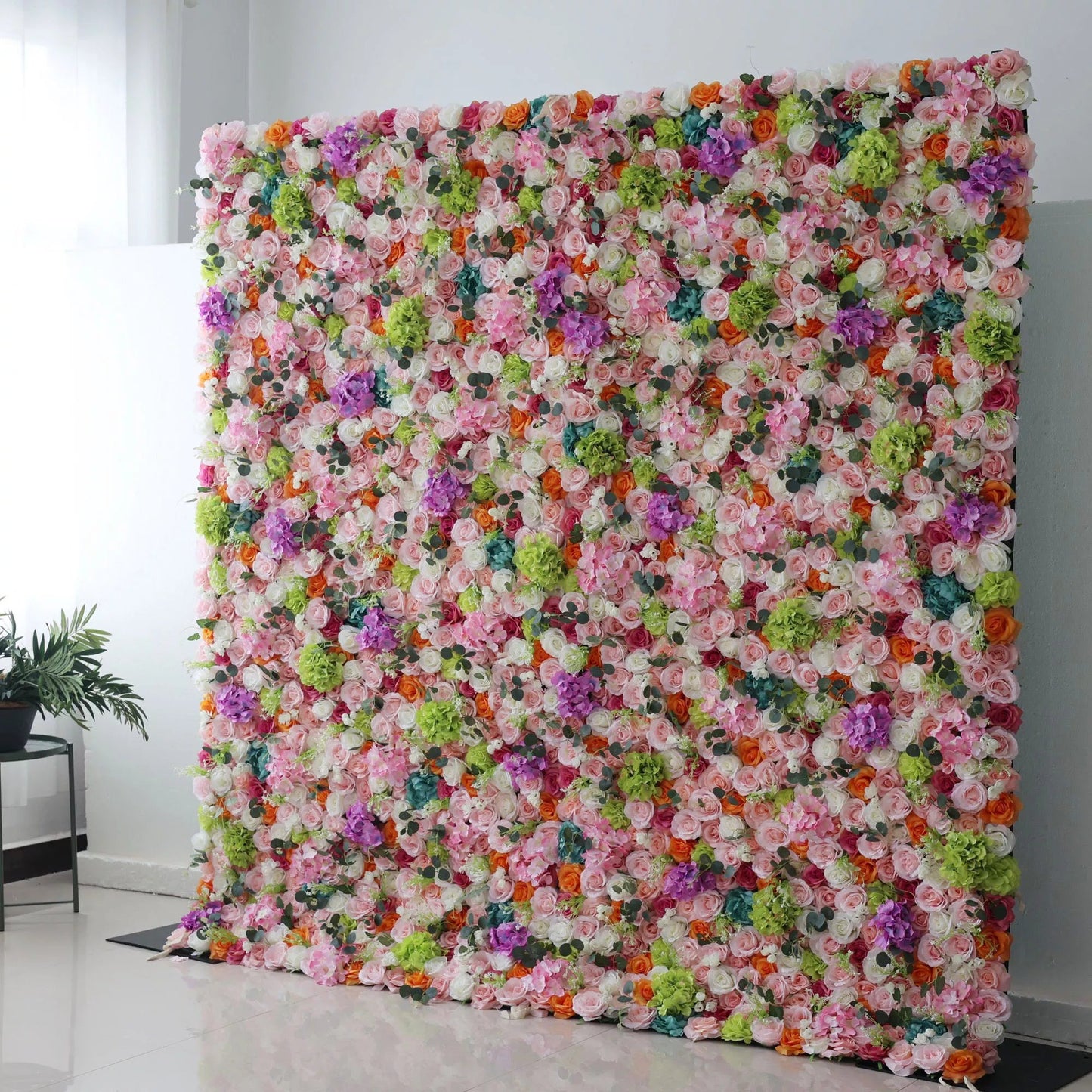 Flowers Artificial Floral Wall Backdrop: Enchanted Garden Gala - A Dazzling Dance of Delicate Hues and Vibrant Blooms.-VF-248