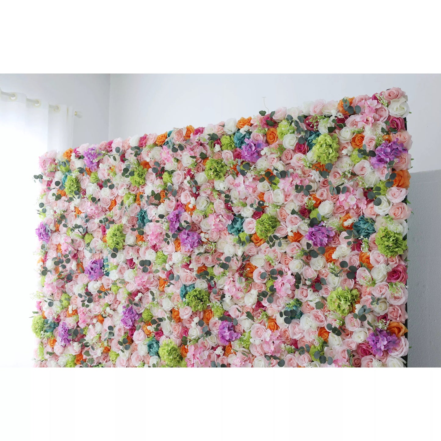 Flowers Artificial Floral Wall Backdrop: Enchanted Garden Gala - A Dazzling Dance of Delicate Hues and Vibrant Blooms.-VF-248