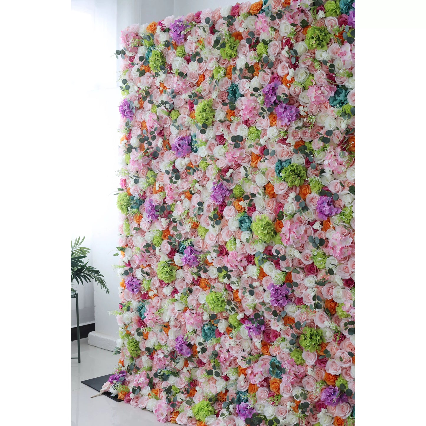 Flowers Artificial Floral Wall Backdrop: Enchanted Garden Gala - A Dazzling Dance of Delicate Hues and Vibrant Blooms.-VF-248