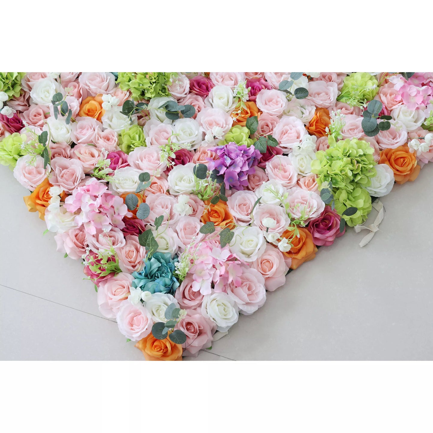 Flowers Artificial Floral Wall Backdrop: Enchanted Garden Gala - A Dazzling Dance of Delicate Hues and Vibrant Blooms.-VF-248