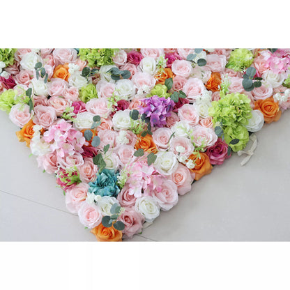 Flowers Artificial Floral Wall Backdrop: Enchanted Garden Gala - A Dazzling Dance of Delicate Hues and Vibrant Blooms.-VF-248