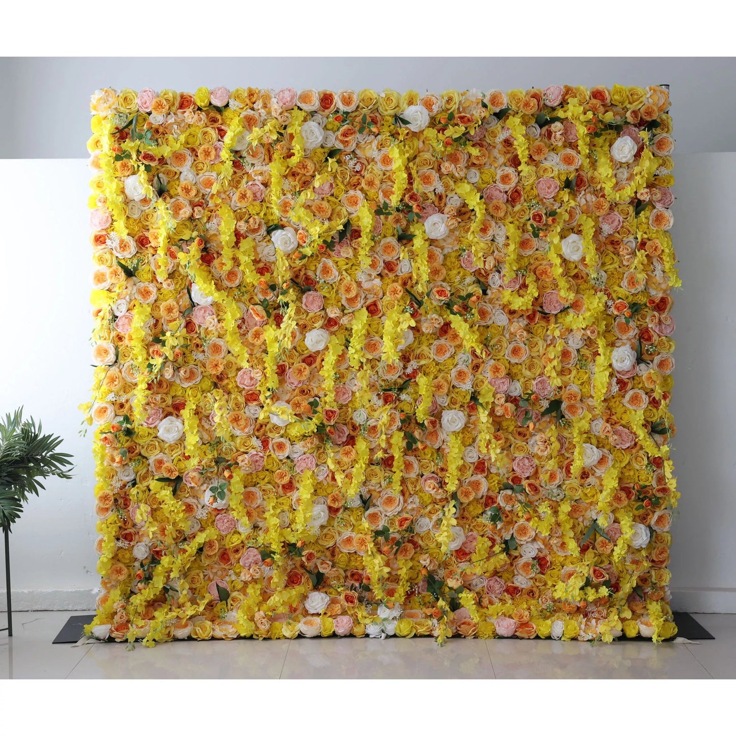 Flowers Artificial Floral Wall Backdrop: Sunlit Symphony - A Radiant Cascade of Golden Blooms-VF-252