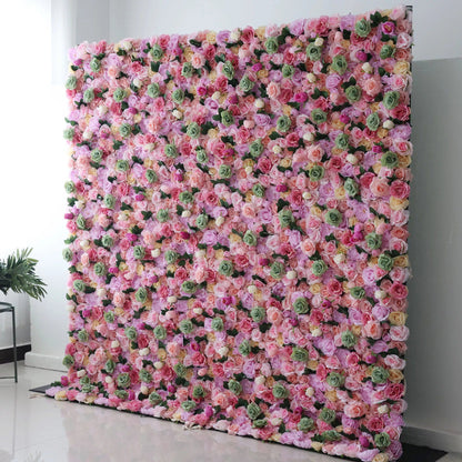 Roll Up Fabric Artificial Flower Wall Wedding Backdrop, Floral Party Decor, Event Photography-VF-022