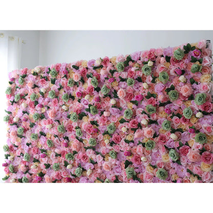 Roll Up Fabric Artificial Flower Wall Wedding Backdrop, Floral Party Decor, Event Photography-VF-022