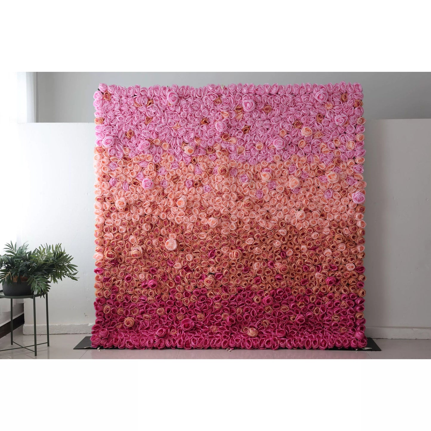 Roll Up Artificial Flower Wall Backdrop: Radiant Rose Gradient - A Passionate Palette from Vivid to Delicate-VF-239-2