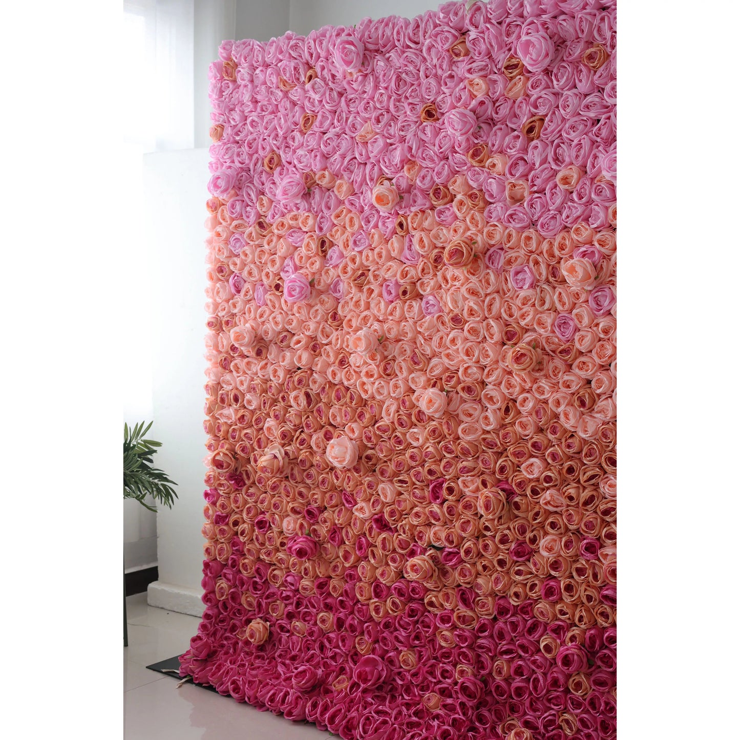 Roll Up Artificial Flower Wall Backdrop: Radiant Rose Gradient - A Passionate Palette from Vivid to Delicate-VF-239-2