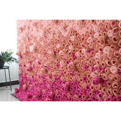 Roll Up Artificial Flower Wall Backdrop: Radiant Rose Gradient - A Passionate Palette from Vivid to Delicate-VF-239-2