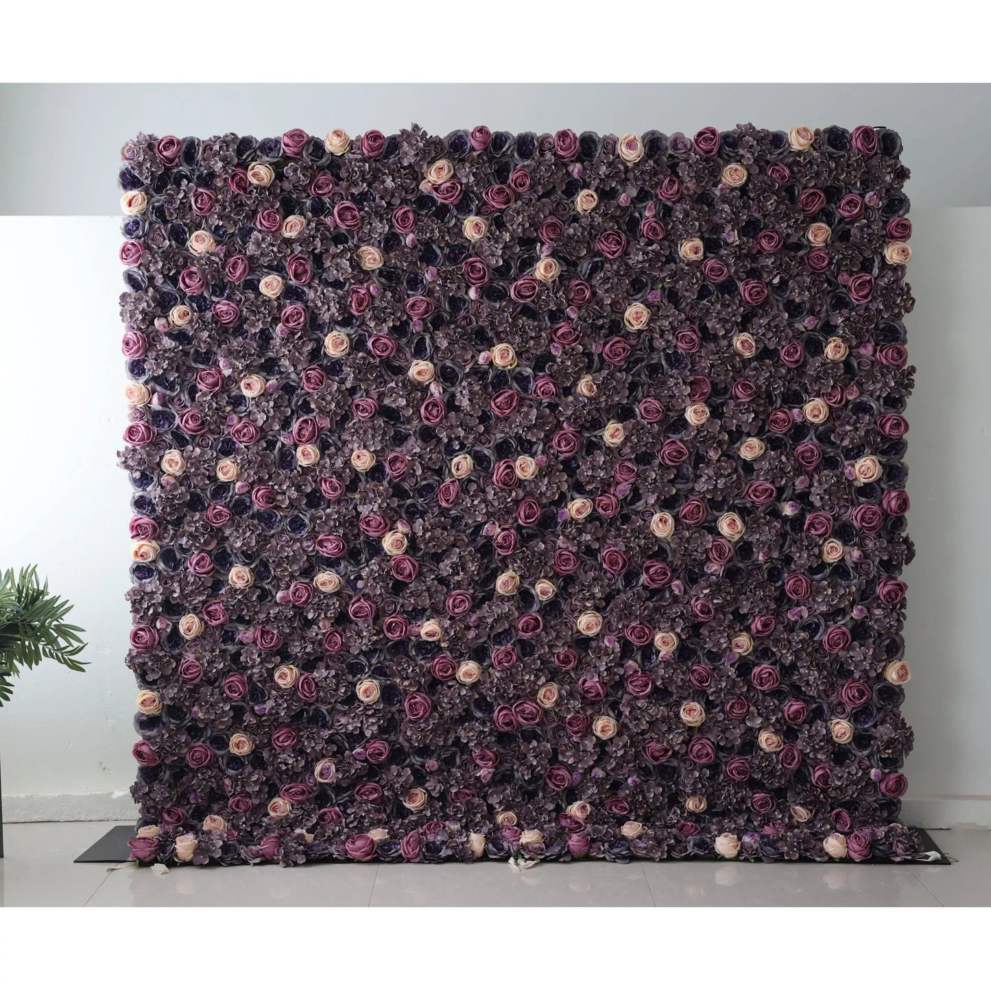 Flowers Artificial Floral Wall Backdrop: Regal Roses Reverie - A Luxurious Labyrinth of Lavender and Lilac Tones-VF-247