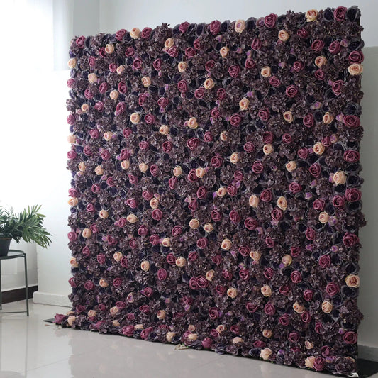 Flowers Artificial Floral Wall Backdrop: Regal Roses Reverie - A Luxurious Labyrinth of Lavender and Lilac Tones-VF-247