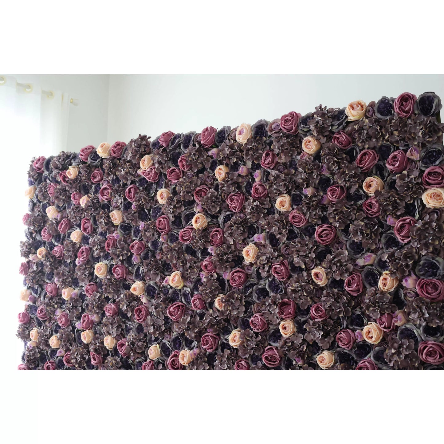 Flowers Artificial Floral Wall Backdrop: Regal Roses Reverie - A Luxurious Labyrinth of Lavender and Lilac Tones-VF-247