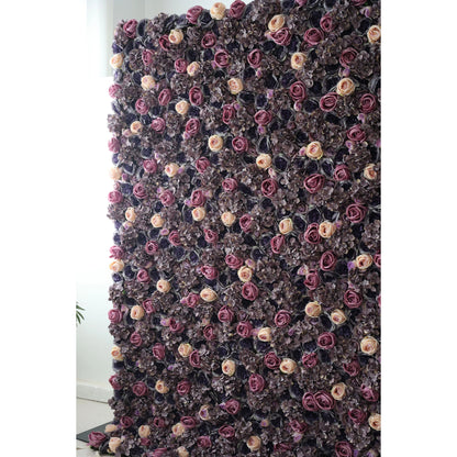 Flowers Artificial Floral Wall Backdrop: Regal Roses Reverie - A Luxurious Labyrinth of Lavender and Lilac Tones-VF-247