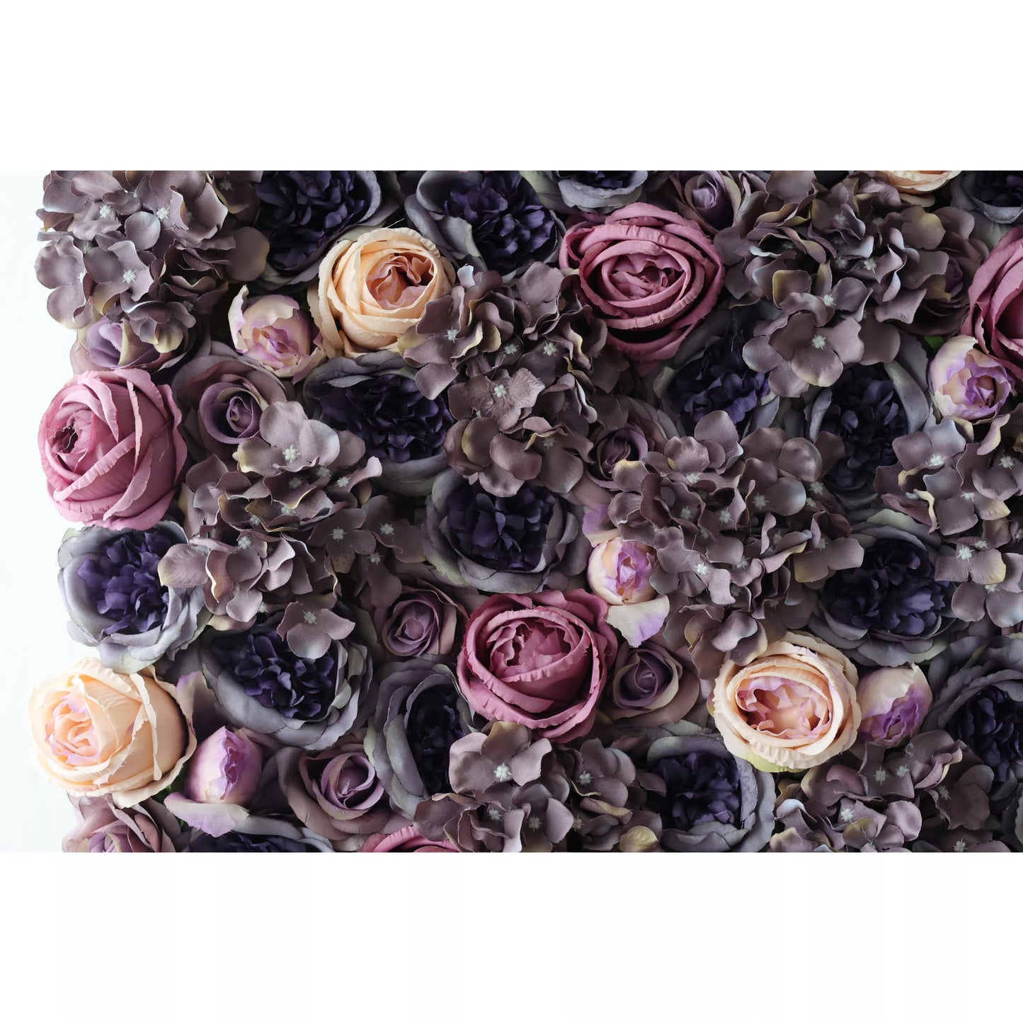 Flowers Artificial Floral Wall Backdrop: Regal Roses Reverie - A Luxurious Labyrinth of Lavender and Lilac Tones-VF-247