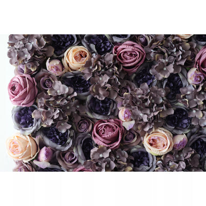 Flowers Artificial Floral Wall Backdrop: Regal Roses Reverie - A Luxurious Labyrinth of Lavender and Lilac Tones-VF-247