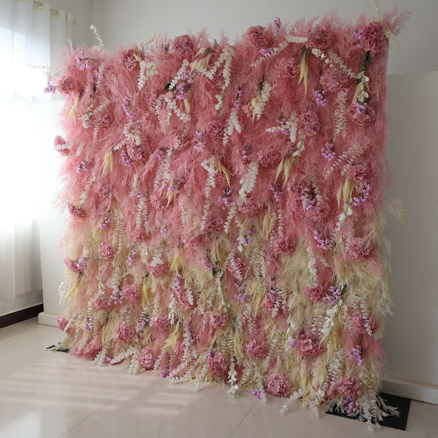 Roll Up Fabric Artificial Flower Wall Wedding Backdrop, Floral Party Decor, Event Photography-VF-316