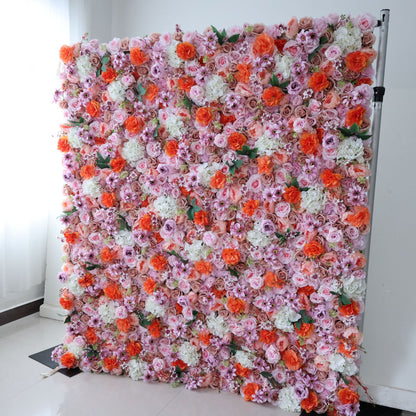 Roll Up Fabric Artificial Flower Wall Wedding Backdrop, Floral Party Decor, Event Photography-VF-317