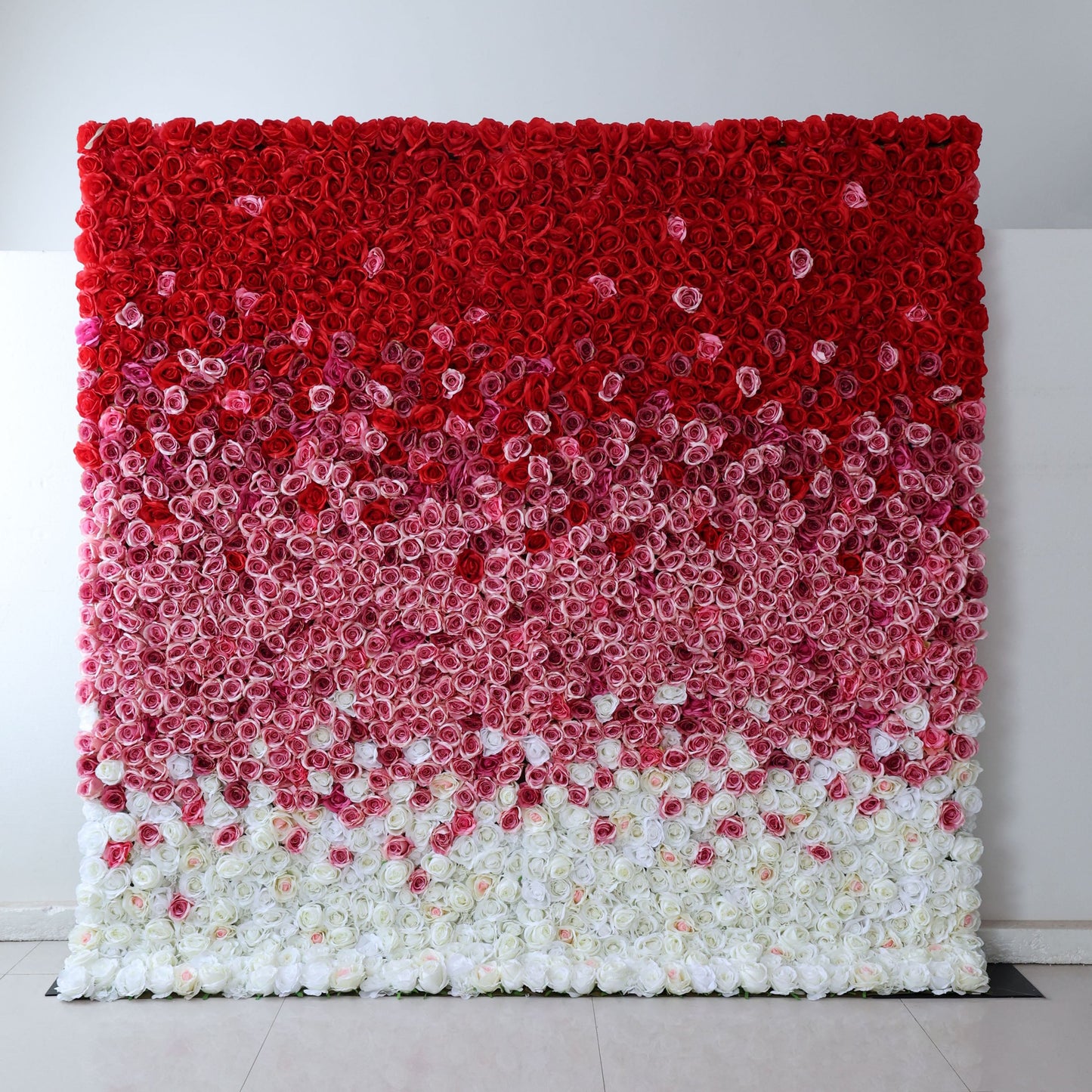 Roll Up Fabric Artificial Red to White Gradient Flower Wall Wedding Backdrop, Floral Party Decor, Event Photography-VF-338