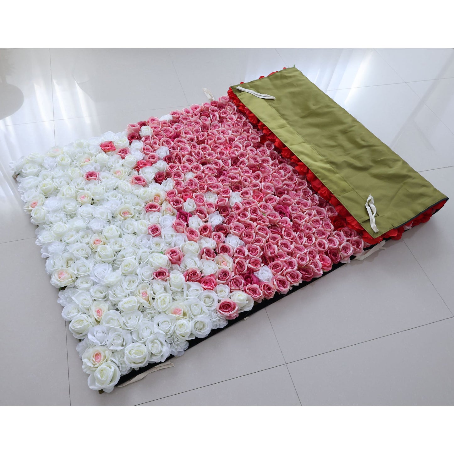 Roll Up Fabric Artificial Red to White Gradient Flower Wall Wedding Backdrop, Floral Party Decor, Event Photography-VF-338