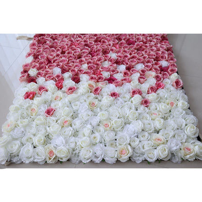 Roll Up Fabric Artificial Red to White Gradient Flower Wall Wedding Backdrop, Floral Party Decor, Event Photography-VF-338