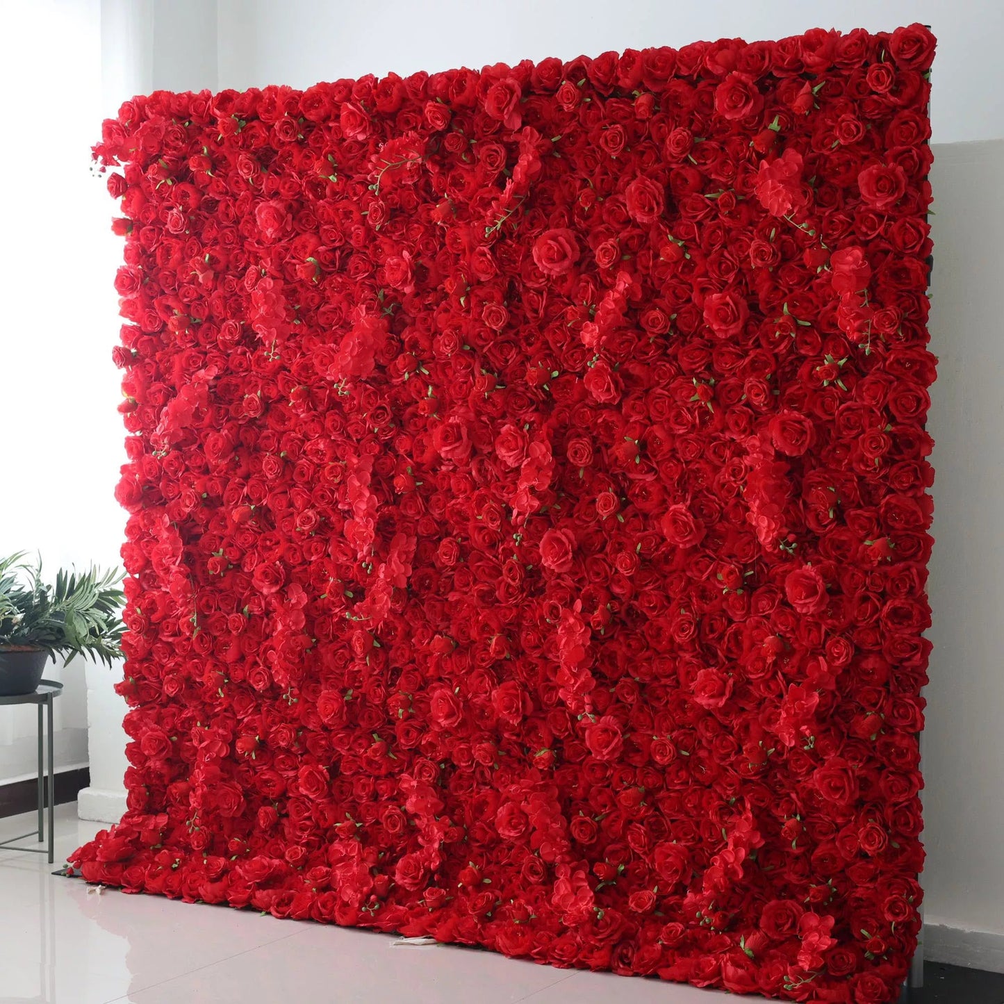 Roll Up Fabric Artificial Vivid Red Flower Wall Wedding Backdrop, Floral Party Decor, Event Photography-VF-050