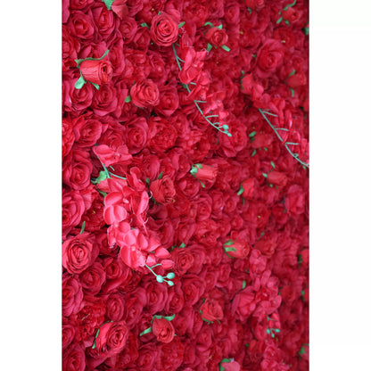 Roll Up Fabric Artificial Vivid Red Flower Wall Wedding Backdrop, Floral Party Decor, Event Photography-VF-050