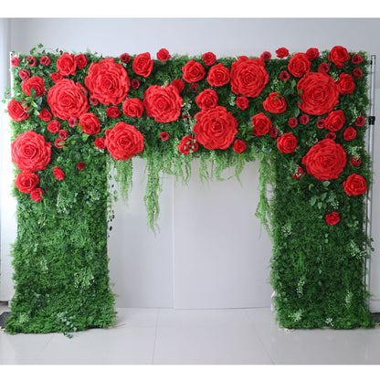 Roll Up Fabric Artificial Flower Wall Wedding Backdrop, Floral Party Decor, Event Photography-VF-318