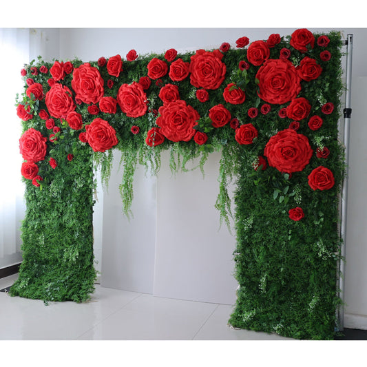 Roll Up Fabric Artificial Flower Wall Wedding Backdrop, Floral Party Decor, Event Photography-VF-318