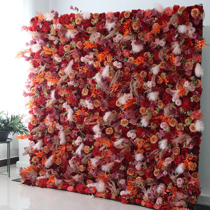 Flowers Artificial Floral Wall Backdrop: Fiery Florals - Passion's Palette & Feathers' Fantasy-VF-251