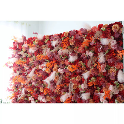 Flowers Artificial Floral Wall Backdrop: Fiery Florals - Passion's Palette & Feathers' Fantasy-VF-251