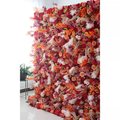 Flowers Artificial Floral Wall Backdrop: Fiery Florals - Passion's Palette & Feathers' Fantasy-VF-251