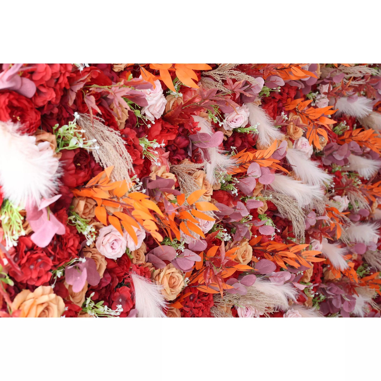 Flowers Artificial Floral Wall Backdrop: Fiery Florals - Passion's Palette & Feathers' Fantasy-VF-251