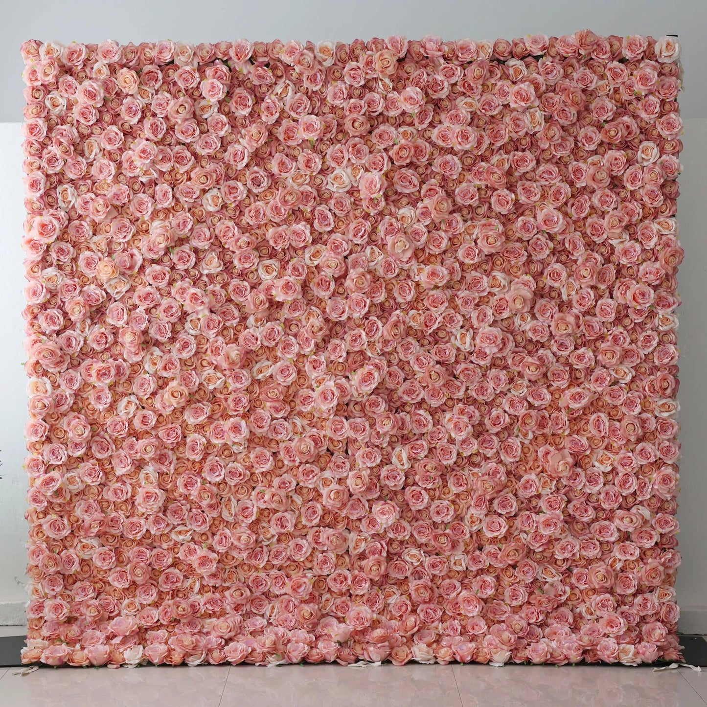 Roll Up Fabric Artificial Turkish Rose and Oriental Pink Flower Wall Wedding Backdrop, Floral Party Decor, Event Photography-VF-054-2