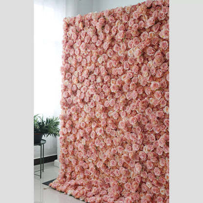 Roll Up Fabric Artificial Turkish Rose and Oriental Pink Flower Wall Wedding Backdrop, Floral Party Decor, Event Photography-VF-054-2