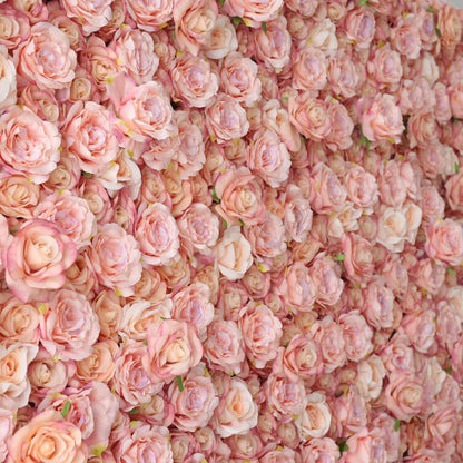 Roll Up Fabric Artificial Turkish Rose and Oriental Pink Flower Wall Wedding Backdrop, Floral Party Decor, Event Photography-VF-054-2