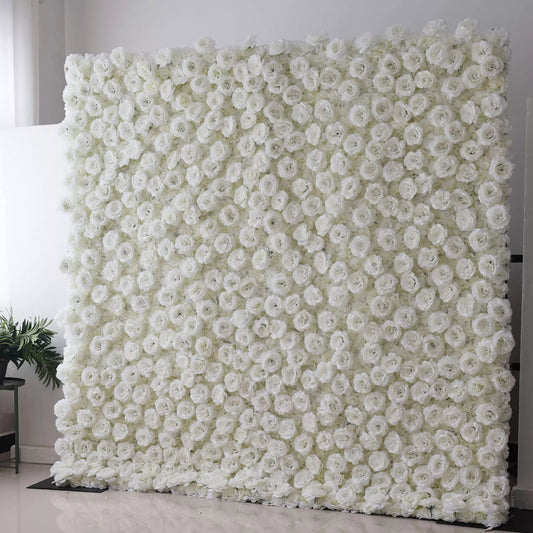 Flowers Artificial Rose Wall Backdrop: Serene Elegance - The Whispering Whites-VF-256