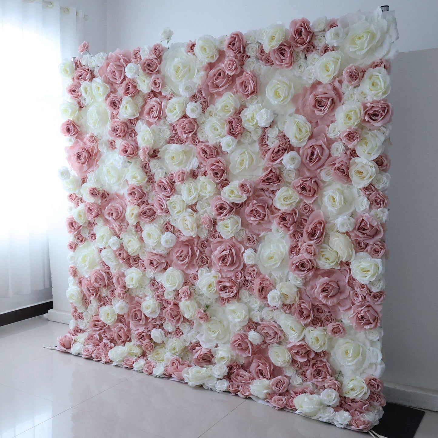 Roll Up Fabric Artificial Flower Wall Wedding Backdrop, Floral Party Decor, Event Photography-VF-315