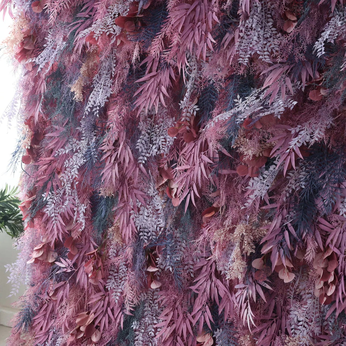 Flowers Artificial Fern Wall Backdrop: Mystic Foliage - An Enchantment of Plum and Lavender-VF-255