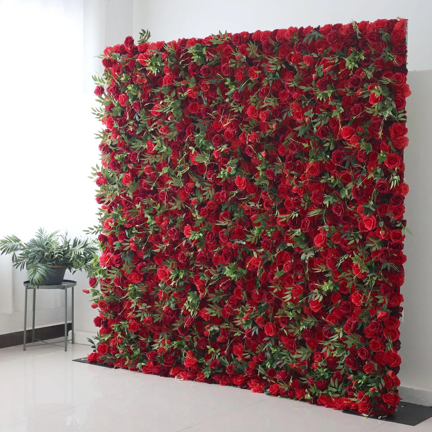 Flowers Artificial Red Rose Wall Backdrop: Passionate Embrace - The Red Reverie-VF-257